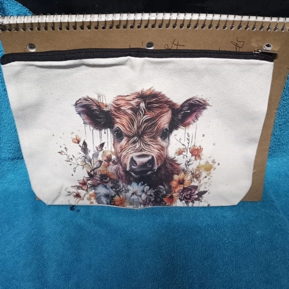Floral Cow Print Pouch Makeup Bag Cosmetic Bag - Picture 2 of 2